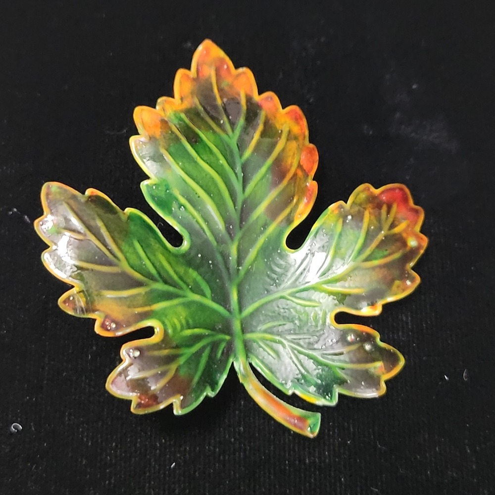 Vintage‎ ORIGINAL BY ROBERT Signed Enamel Green & Brown Fall Leaf Brooch Pin